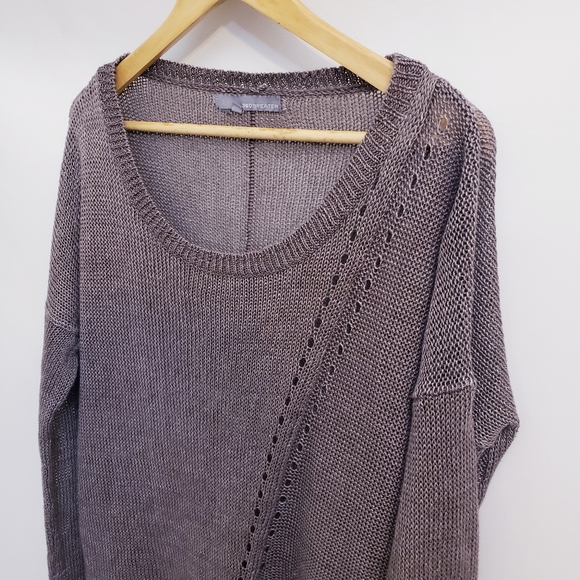 360 Sweater Tan 100% Linen Oversized Knit Scop Neck Sweater, Size S - Picture 3 of 10